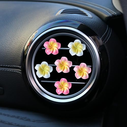 Image of 6Pcs Multicolor Pentapetal Flower Car Accessories for Women, Beach Flower Car Air Vent Clips Air Conditioner Outlet Decoration Cars Interior Decor Charm, Air Fresheners Interior Accessories