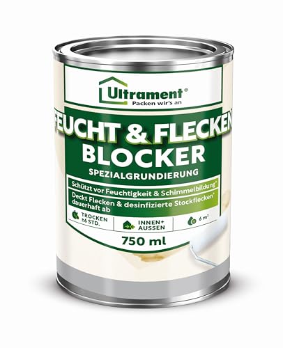 Ultrament Feucht und Flecken Blocker 750ml - Weiß, Spezialgrundierung - für Innen und Außen, Schützt vor Feuchtigkeit und Schimmelbildung