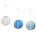 Set of 3 LED Coastal Blues 12" Solar Hanging Nylon Lanterns, Auto Timer, Water Resistant, Rechargeable Batteries Included