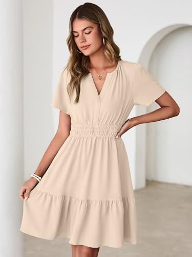 Image of Simplee Womens Casual Summer Dresses 2026 V Neck Short Sleeve Empire Waist Flowy A Line Ruffle Tiered Mini Sundress