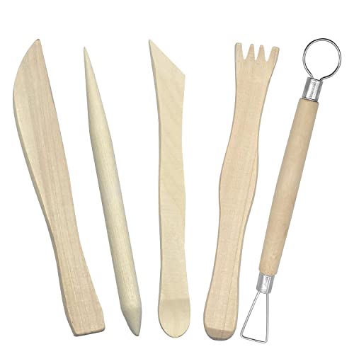 5pcs Outils de Sculpture de Poterie, Ensemble D'outils en Argile Outil de Poterie Kit Sculpture Outils en Argile Polymère pour Potier, Céramique, Artiste DIY Cover