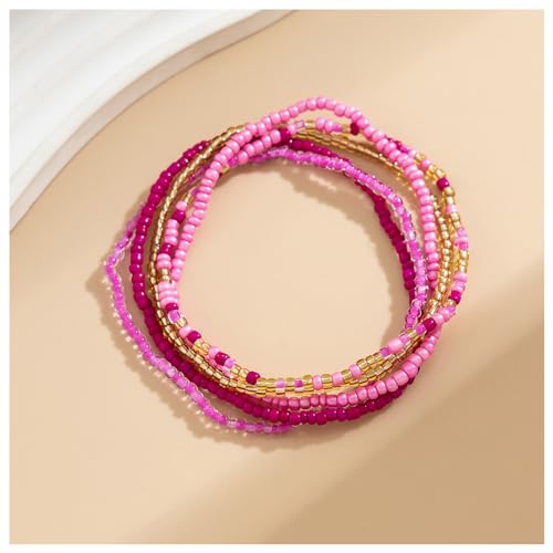 Image of 5Pcs Summer Beach Bead Anklet Bracelet,Multi-layered Pearl Anklets,Bikini Foot Chain Bracelet Wedding Bridal Adjustable Leg Bracelet Jewelry for Women Girls