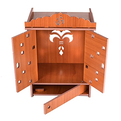 MIDU Pooja Mandir For Home Wall Hanging Mdf Wooden Temple With Door Brand (Orange,41 Cm)