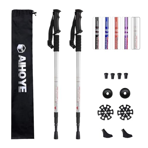 Image of Trekking Poles, Collapsible Lightweight Shock-Absorbent Hiking Walking Sticks Adjustable Aluminum Hiking Poles for Women Men Kids (2 PCS Silver)