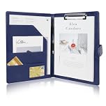 OFFCUP A4 Conference Folder, Leather Portfolio Folder, Multifunctional Foldover Document Resume File, Business Portfolio Organiser Document Bag with Clipboard File Sleeve Card Holder Pockets (Blue)