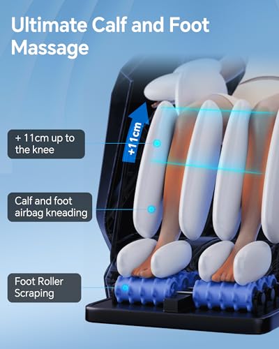 Stylish Massage Chair Full Body Zero Gravity Massage Chair Rocking Sleep Mode SL 3D Yoga Stretch Massage with Heat Wireless Phone Charge Upgraded Calf +11cm 12+ Modes Screen Touch Large Size Black - Image 7