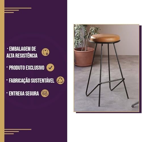 Banqueta Canastra Base Preta para Cozinha Pés em Aço Carbono (Boucle Areia)