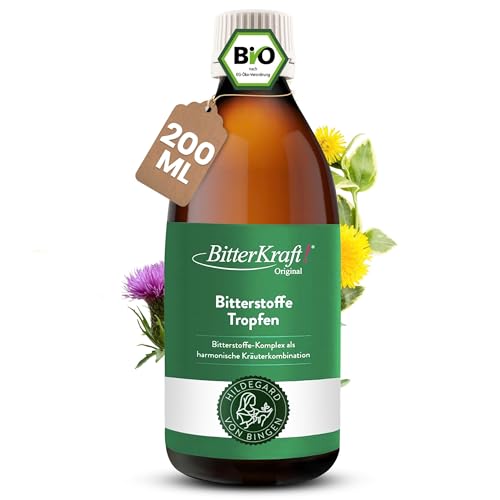 BITTERKRAFT Original em 5 anos - BIO - Bitterstoffe Tropfen nach Hildegard von Bingen - Ausgewogene Kräuter vor dem Essen - 200 ml Bittertropfen Kräuterbitter