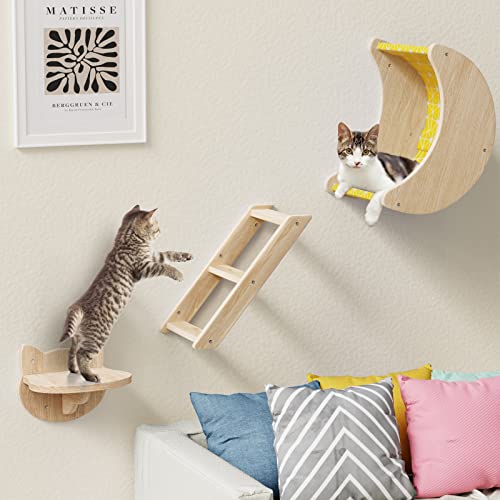 Lesnox Cat Shelves And Perches For Wall 3Pcs, Solid Wood Indoor Cats Furniture, Cat Hammock Cat Wall Shelves With 3 Steps, For Sleeping, Playing, Climbing, And Lounging, Holds Up To 33 Lbs #TOP6