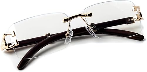 Miniatura 5 de Gafas de sol vintage pequeñas retro sin montura transparente con montura dorada, estilo hip hop, rectangulares, para hombres y mujeres, sin marco,