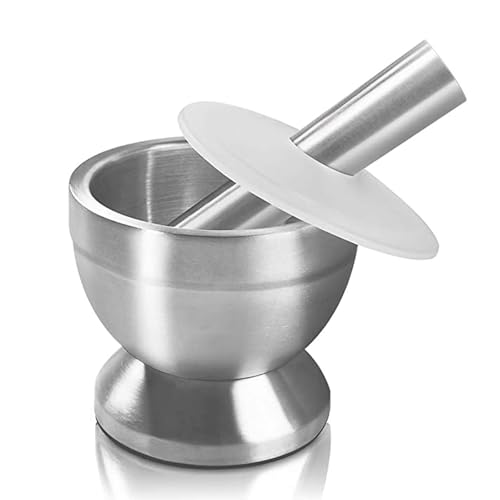 GOGLORYOD Stainless Steel Mortar and Pestle Set with Lid - Kitchen Spice Herb Grinder, Pill Crusher, Ergonomic Non-Slip Base for Pesto Making (Large)