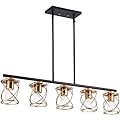 EPLIGUP Kitchen Island Light, 5-Light Dining Room Lighting Fixtures Hanging, Farmhouse Linear Pendant Light for Kitchen Island Table Living Room with Adjustable Rods, Matte Black Gold