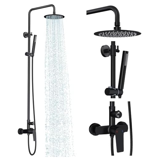 Rainsworth Outdoor Shower Kit Matte Black - Single Handle Brass Valve, 8 Inch Rain Shower Head and Handheld Spray Shower Fixture Combo, SUS 304 Stainless Steel Wall-Mounted Faucet