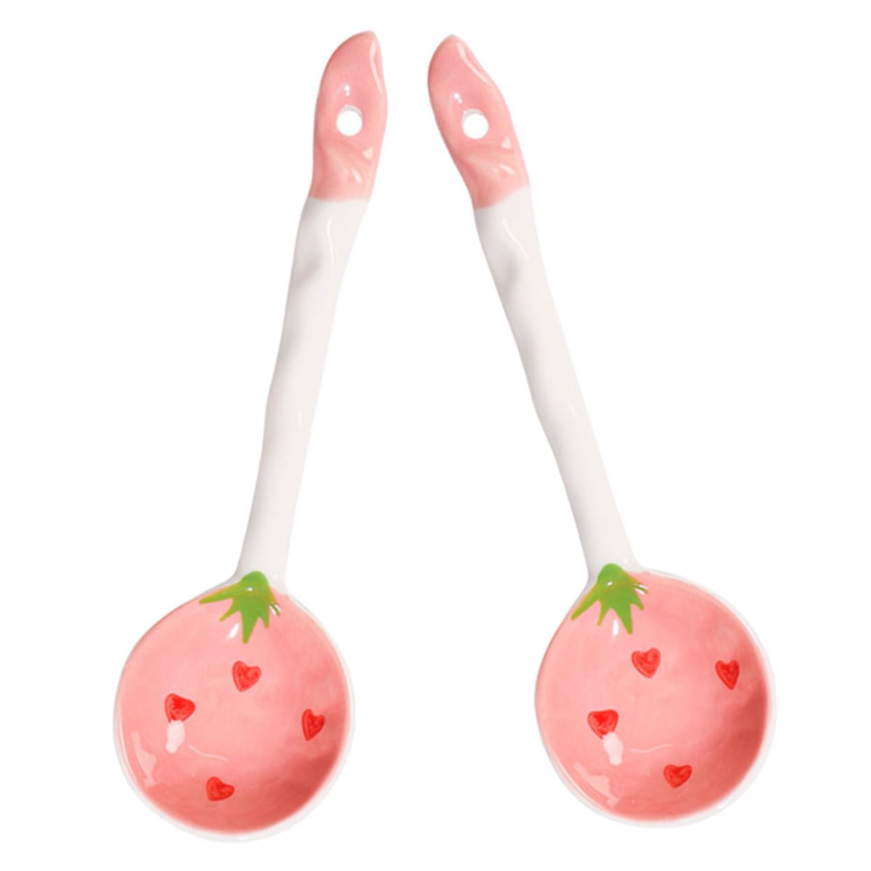 Alipis 2Pcs Strawberry Pattern Ceramic Soup Spoons Charming Dinner Spoons for Daily Use for Porridge Dessert and Soup for Family and Friends