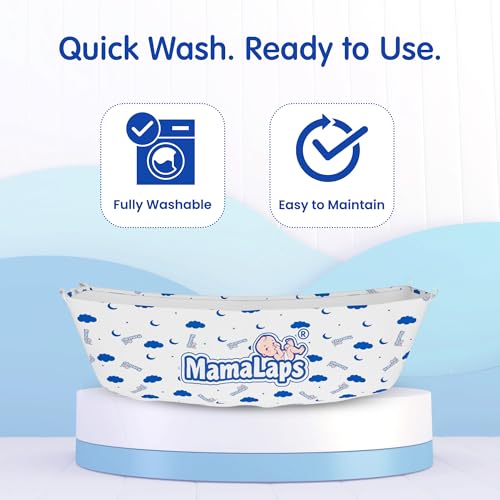 Image of MamaLaps Cotton Swing for Baby with Mosquito Net | Foldable Khoyu Zoli Jhula | Soft Breathable Cloth for Newborns | Compact Travel-Friendly Baby Jholi with Safety Hooks