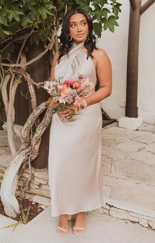 Satin Bridesmaid Dresses Halter Wedding Guest Dress Tea Length Formal Evening Cocktail Gown4