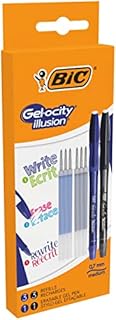 Bic Gel-ocity Illusion Erasable Gel Pen Medium Nib (0.7 mm) - Blue and Black, Pack of 2 + 6 Refills