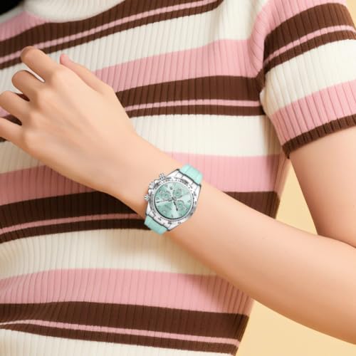 Image of OLEVS Women Dress Watches Two Tone Diamond Quartz Wristwatch, Silicone Waterproof Luminous Day Date Ladies Chronograph Gift Watch