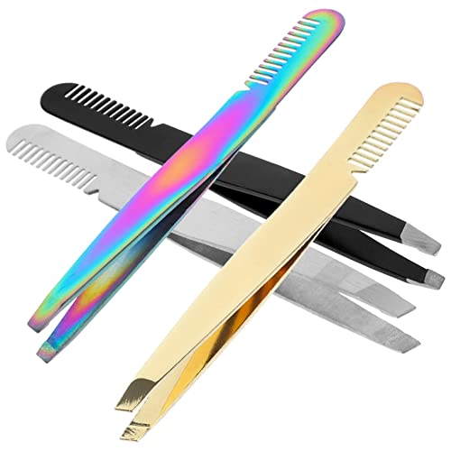 Ipetboom 4Pcs Professional Eyebrow Tweezers Precision Facial Hair Tweezers for Women Durable and Lightweight for Easy Plucking and Travel present for Beauty