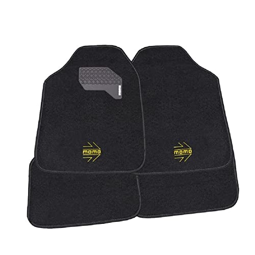 Tapis de voiture universel MOMO 4 pièces contre l'usure du sol intérieur noir jaune