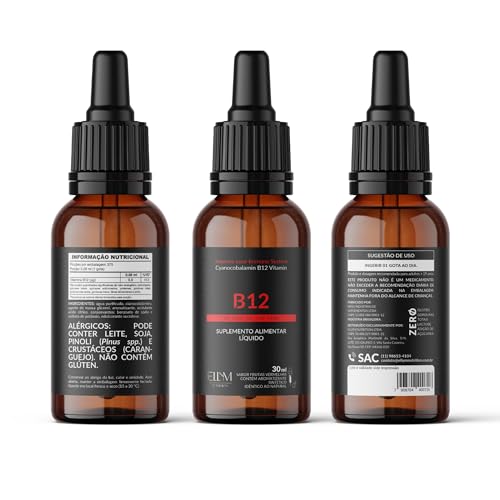 Vitamina B12 Sublingual em Gotas ELLYM NUTRITION Sabor Frutas Vermelhas Auxilia no Funcionamento do