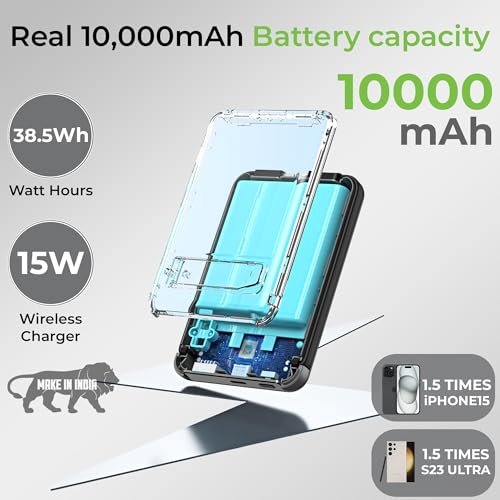 Image of UltraProlink 10000mAh 3 in 1 Wireless Magnetic Mag-Safe Power Bank| Dual Cables Type C & iPhone |22.5W Type C Port with PD-PPS Support | for iPhone Series 16,15,14,13 | Made in India | UM1126