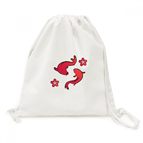 Toile drawstring backpack poisson rouge au motif asiatique traditionnel