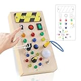 Ranqibo Toddler Busy Board Montessori Toys for 3+ Year Old, Wooden Sensory Board with 8 Switches & 15 LED Lights Preschool Learning Activities Educational Toy for Boys Girls Birthday Gifts