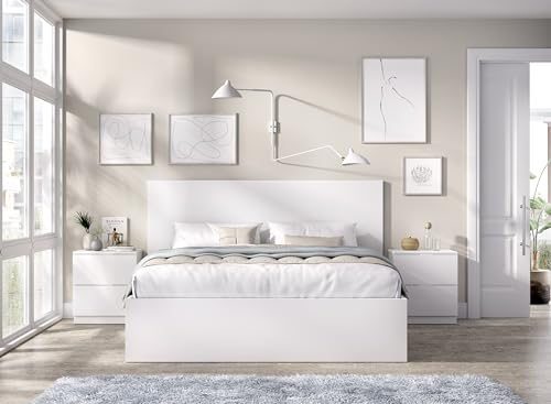 DEKIT GRUPO RIMOBEL LAGO - Cama para dormitorio 135/140X190 con dos mesitas de dos cajones - BLANCO - 100 x 246 x 195