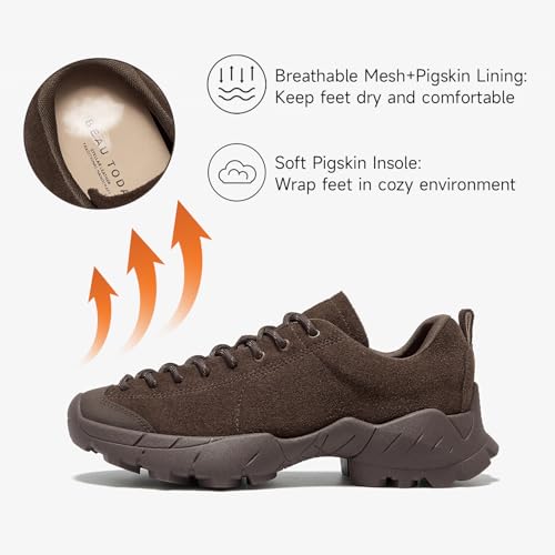 Image of BEAU TODAY Chunky Sneakers for Women,Barefoot Hiking Shoes for Women,Wide Toe Box Non-Slip Outdoor Sneakers,Suede Walking Shoes for Trekking Trail Climbing