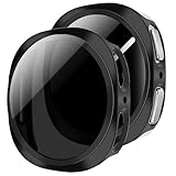 2 Stück Schutzhülle mit Displayschutzfolie für Samsung Galaxy Watch 8 44mm, Anti Spy, 360° Rundumschutz, Gesamt Schutzhülle,Eingebaut Kratzfest Gehärtetes Glas Displayschutz, Schwarz