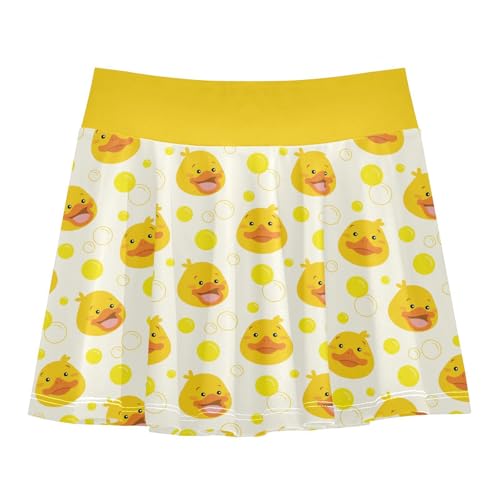 Girls Skorts High Waist Athletic Skirts with Shorts Cartoon Yellow Duck Stretchy Teens Performance Tennis