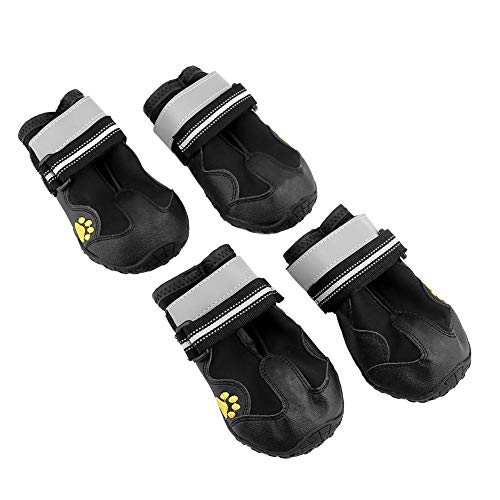 Fdit Socialme-EU Zapatos de Perros Impermeables Antideslizantes Calzado de Mascota con Malla Suave Transpirable Botas para Caminar con Banda Reflectante(4#-Negro)