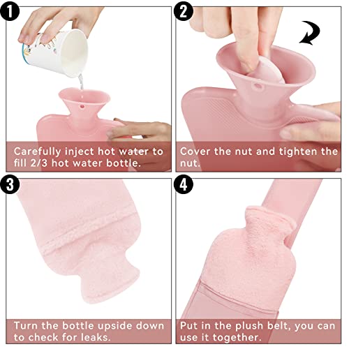 3-in-1-Wärmflasche aus Gummi, weiche Taillenabdeckung und Plüsch-Deckel, Handwärmer für Hals, Schultern, Rücken, Beine, warme Taille (Rosa, 1,2 l)