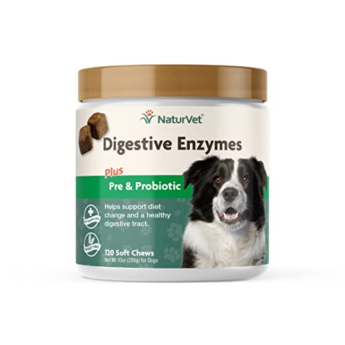 NaturVet – Digestive Enzymes - Plus Probiotics & Prebiotics – Helps Support Diet Change & A Healthy Digestive Tract – for Dogs & Cats (Soft Chews, 120 Count)