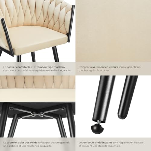 Lot de chaises de salle à manger rembourrée avec revêtement en velours et design noué sable - vue 7