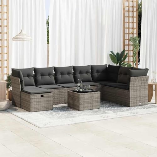Vetnasa Set de sofás de jardín con Cojines 9 pzas ratán sintético Gris Mobiliario, Muebles de jardín, Conjuntos de jardín Gris 77 KG