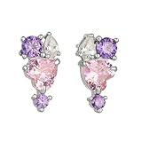 BCughia Pendientes de corazón, aretes de 9/14/18 quilates para mujer con zafiro rosa creado y moissanita, Oro blanco de 18 quilates, Zafiro rosado sintético Moissanita
