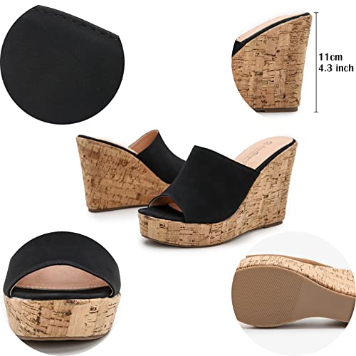 gloryinterest Wedge Sandals for Women Platform High Heels Summer Mule Slip on Comfortable Soft Arch Support Sandals Black Pink White Blue US5-122