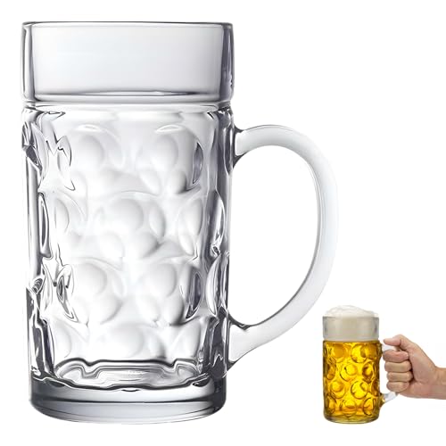 SilverChry Bicchiere da succo in vetro, 1 litro, grande bicchiere da birra con manico, ideale per bevande fredde