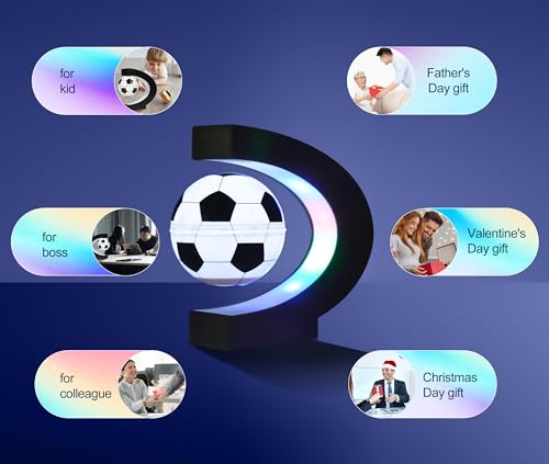 Magnetic Levitation Soccer Ball, Levitating Ball with C Shaped Shelf, Levitating Display Soccer with LED Lights for Men's Gift, Cool Decor (US Plug)