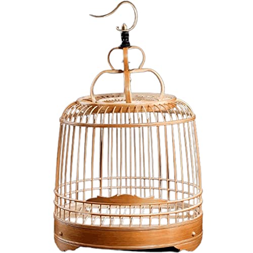 ZUMAHA Spacious Vintage Bird Cage for Small Birds, Chinese Style Birdcage with Standing Pole, Hand-Made Bird Flight Cage with Portable Handle Portable