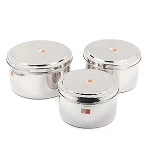 KCL Stainless Steel Plain Mirror Finish Dabba/Container/Canister/Storage Dabba for Storage Kitchen Organizer Grocery - Set of 3 - (Capacity - 1700 ml, 2200 ml, 2800 ml.)