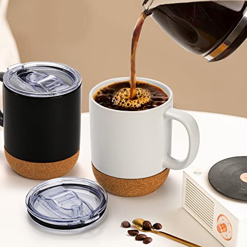 Soujoy Set Of 4 Cork Base Coffee Mug, 13Oz Ceramic Mug With Insulated Cork Bottom And Spill Proof Lids, Tea Mug Gift Set For Women Men #TOP4
