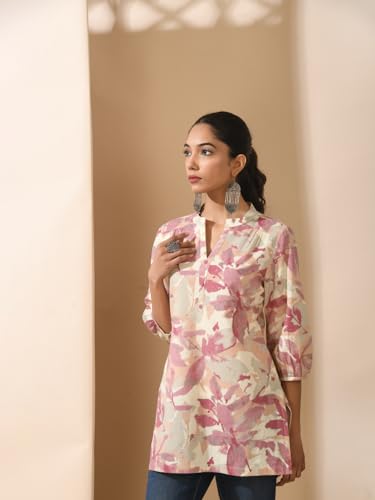 Image of Meesan Women's Floral Cotton Ethnic Tunic for Office, College and Daily Use