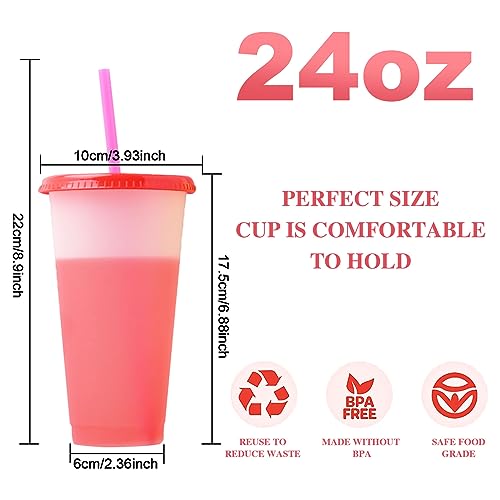 30 Pcs Color Changing Cups with Lids and Straws,24oz Color Changing Tumblers,Reusable Plastic tumblers with lids and Straw,Party Funny Tumbler Ice Cold Drinking Cup