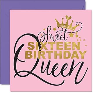 16th Birthday Cards for Girls Her - Sweet 16 Sixteen Queen - Happy Sixteenth 16 Birthday Card Girl for Daughter Granddaughter Niece Sister Friend Cousin, 145mm x 145mm Female Greeting Cards Gift