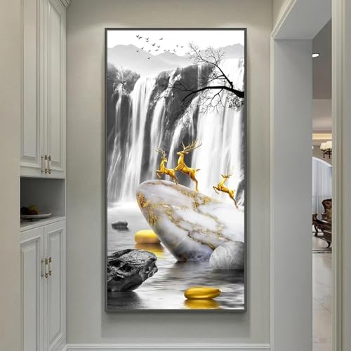 Affiches chinoises Fengshui en pierre dorée KEBIA toile 60x120cm sans cadre