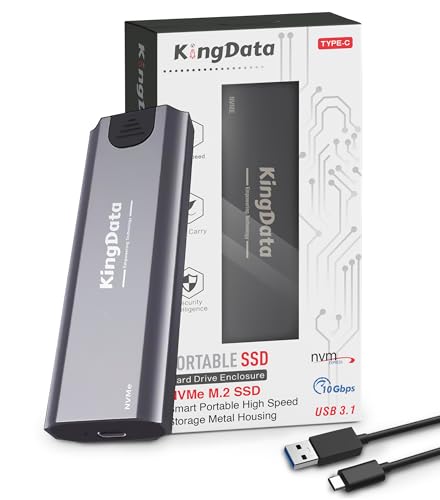 KingData Carcasa M.2 NVME, carcasa SSD M2 de 10 Gbps sin herramientas, adaptador USB 3.1 NVMe a USB para 2230/2242/2260/2280 M.2 NVMe con cable USB C a A