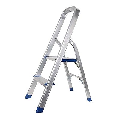 Dporticus Portable 2 Step Non-Slip Aluminum Ladder Folding Platform Stool with 330 lbs Load Capacity Silver,15.7” Height to Platform for Home